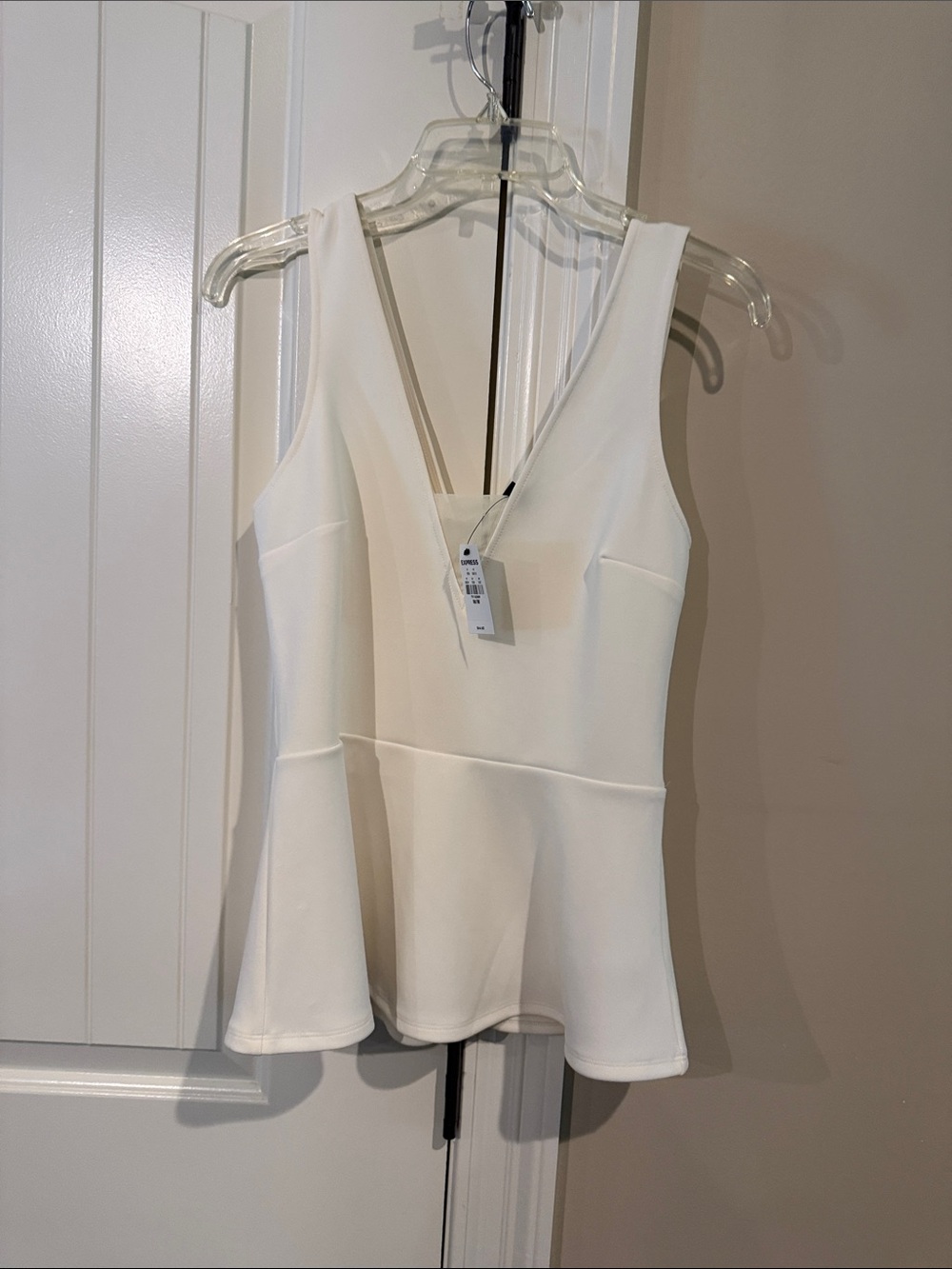 Express White V-Neck Peplum Tank
